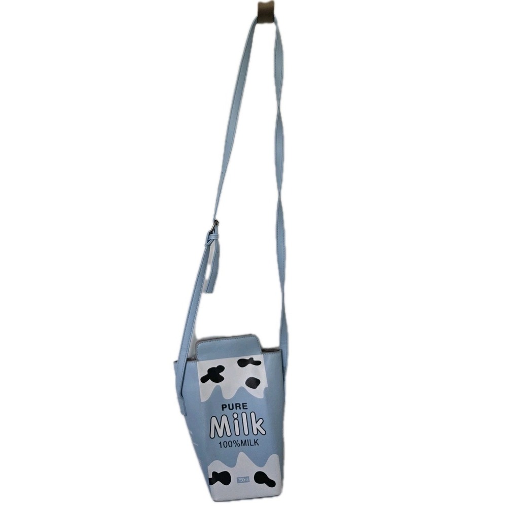 Pure Milk 100% Carton-shaped Crossbody Bag, novelty Blue